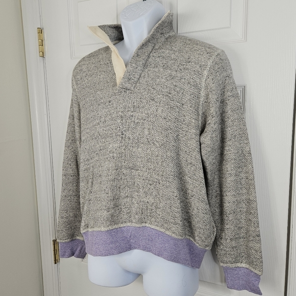 Blue & Cream Japanese fabric pop collar top size M mens - Picture 3 of 10